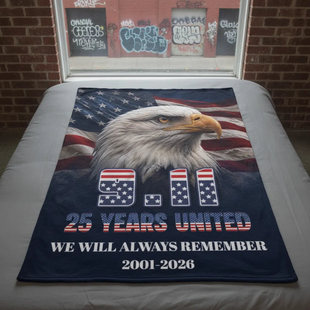 9/11 Patriot Day 25 Years Strong Eagle Never Forget 2001 2026 Fleece Blanket