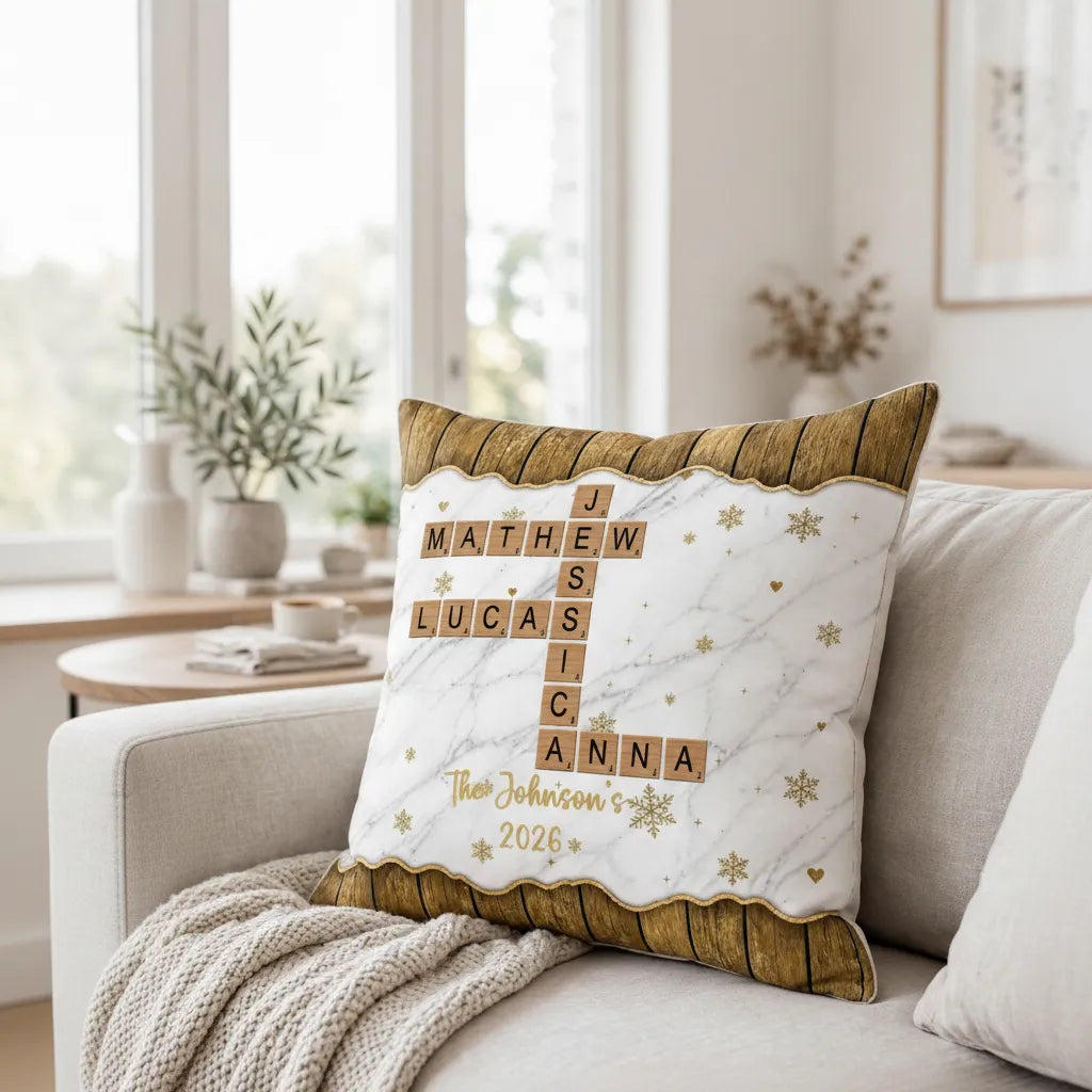 Family Name Scrabble Christmas - Personalized Pillow