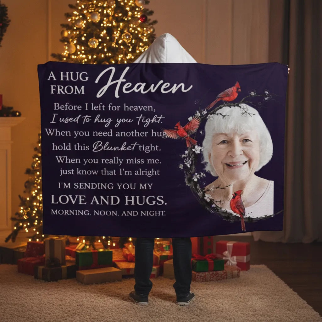 A Hug From Heaven - Personalized Hooded Sherpa Fleece Blanket