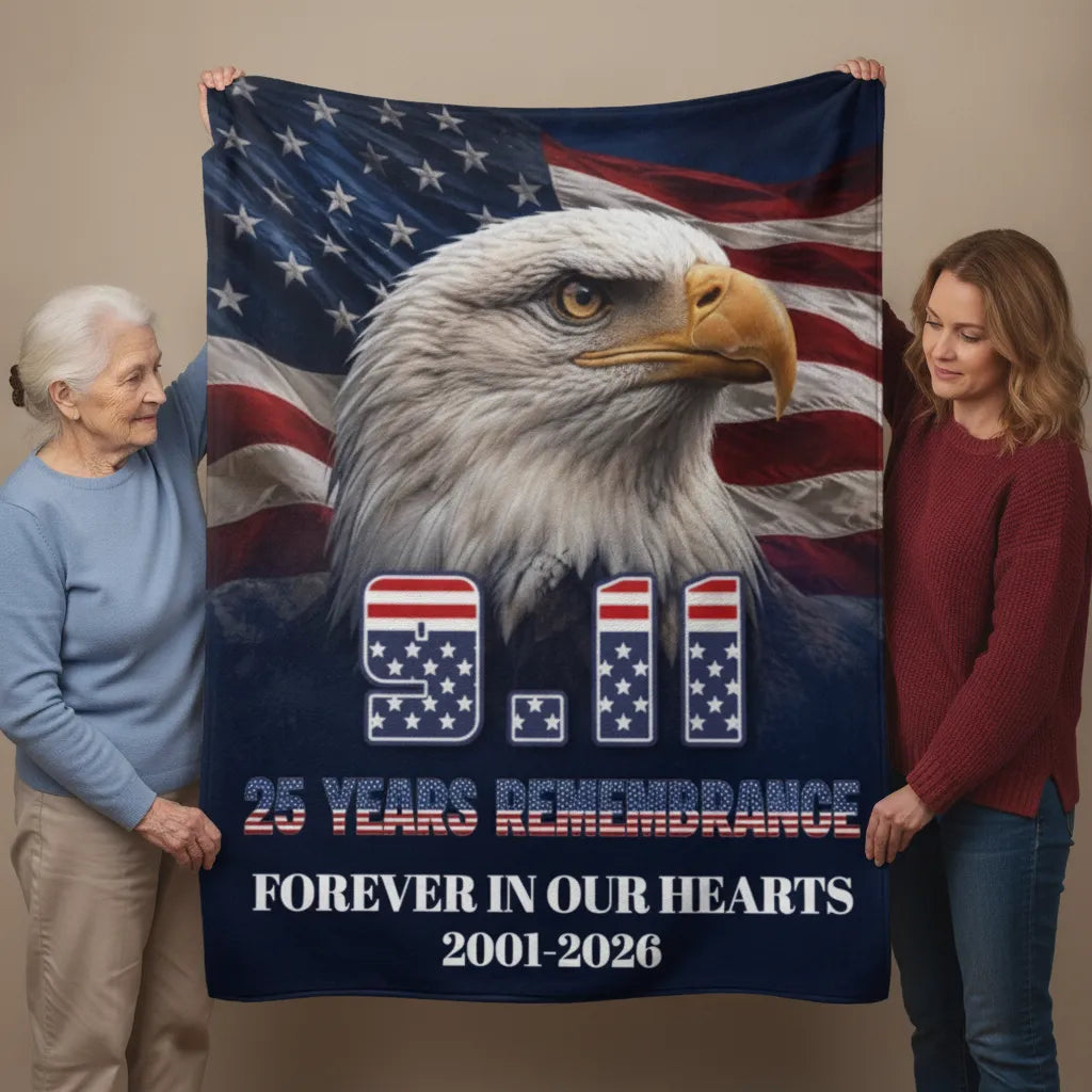 9/11 Patriot Day 25 Years Strong Eagle Never Forget 2001 2026 Fleece Blanket