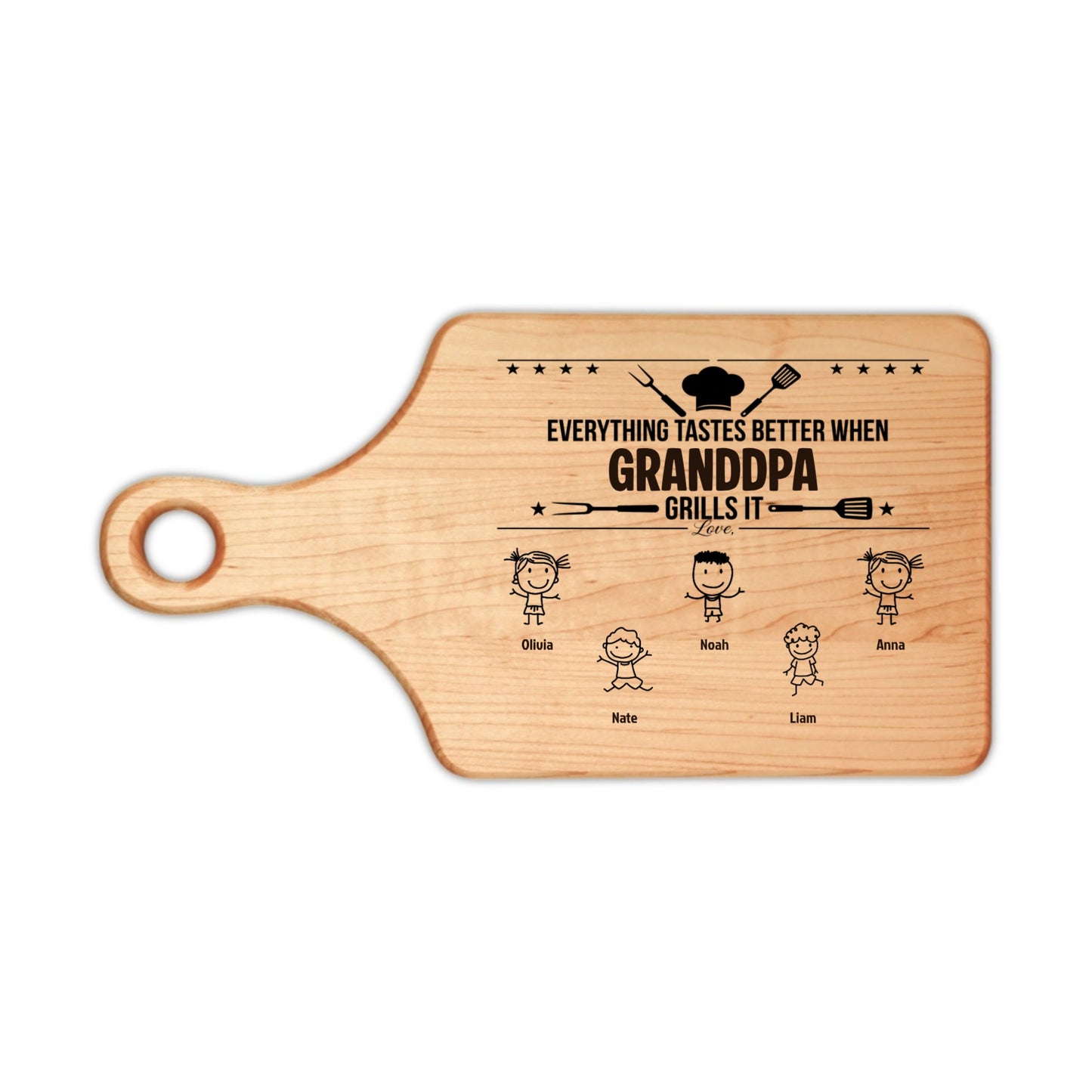 Everything Tastes Better When Grandpa, Dad Grills It - Father's Day Gift - Personalized Cutting Board