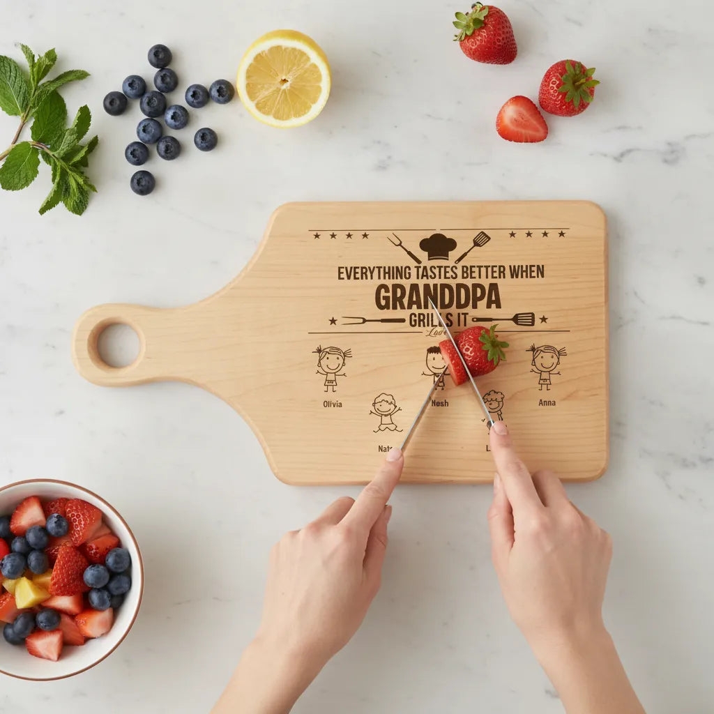 Everything Tastes Better When Grandpa, Dad Grills It - Father's Day Gift - Personalized Cutting Board