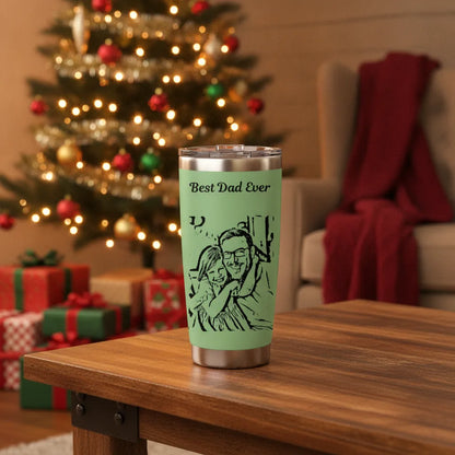 Custom Photo Sketch Art Father's Day Gift For Dad, Husband, Grandpa - Personalized Tumbler Cup