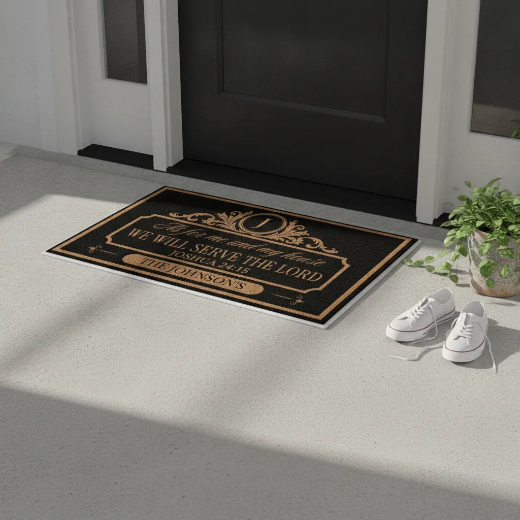 We’ll Serve the Lord” Personalized Doormat