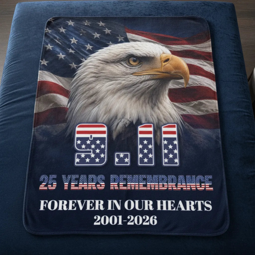 9/11 Patriot Day 25 Years Strong Eagle Never Forget 2001 2026 Fleece Blanket