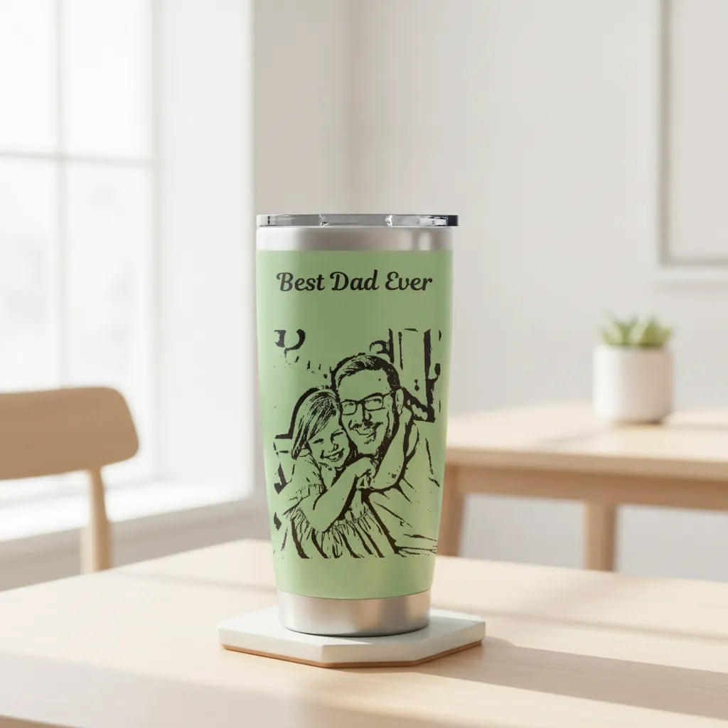 Custom Photo Sketch Art Father's Day Gift For Dad, Husband, Grandpa - Personalized Tumbler Cup