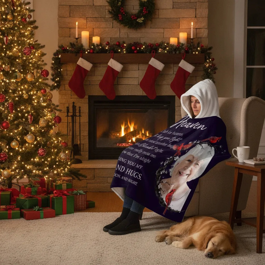 A Hug From Heaven - Personalized Hooded Sherpa Fleece Blanket