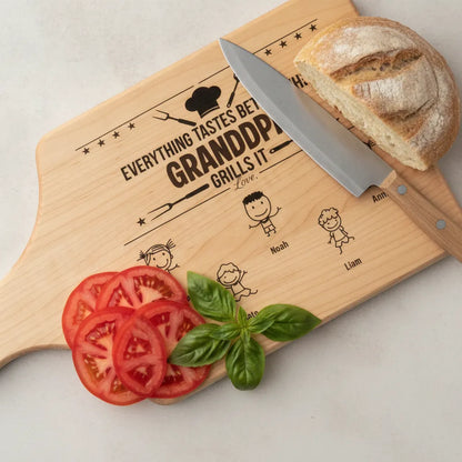 Everything Tastes Better When Grandpa, Dad Grills It - Father's Day Gift - Personalized Cutting Board
