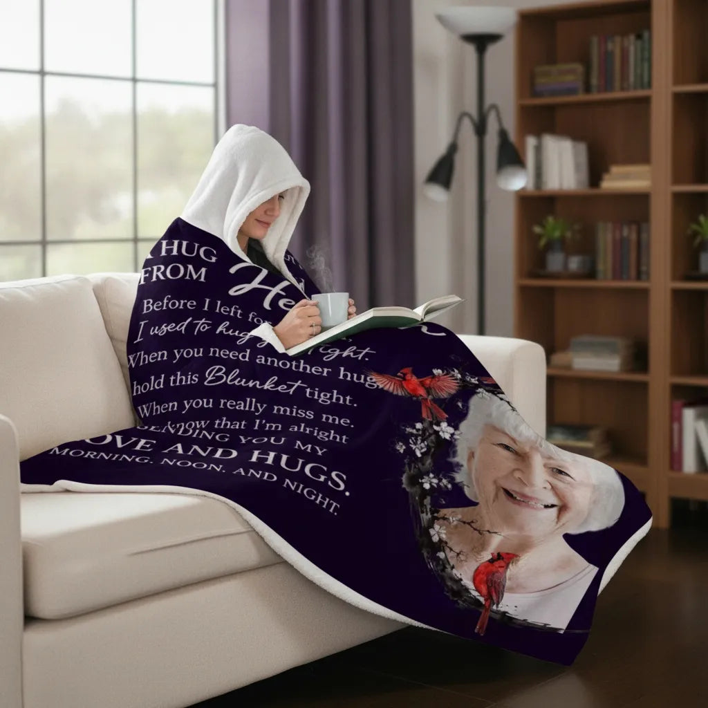 A Hug From Heaven - Personalized Hooded Sherpa Fleece Blanket