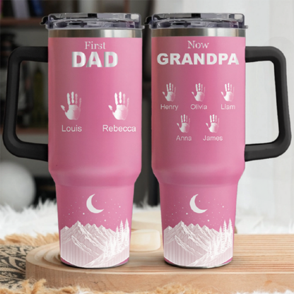 First Dad Now Grandpa Custom Hand Prints - Personalized Engraved 40oz Tumbler