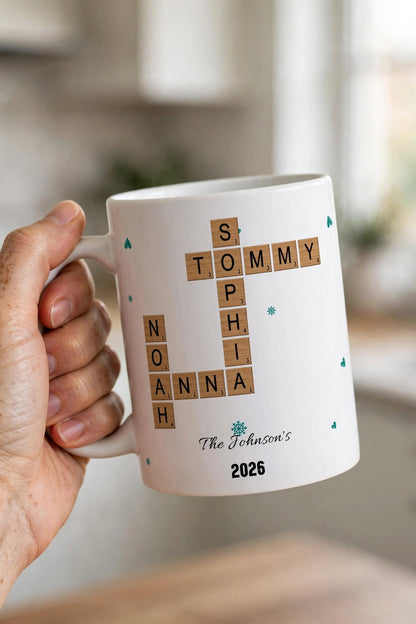 Family Name Scrabble Christmas - Personalized Mug