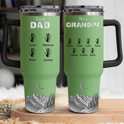 First Dad Now Grandpa Custom Hand Prints - Personalized Engraved 40oz Tumbler