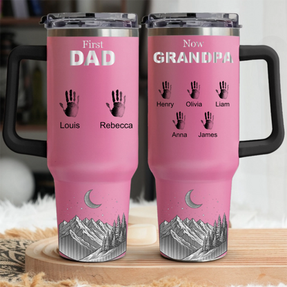 First Dad Now Grandpa Custom Hand Prints - Personalized Engraved 40oz Tumbler
