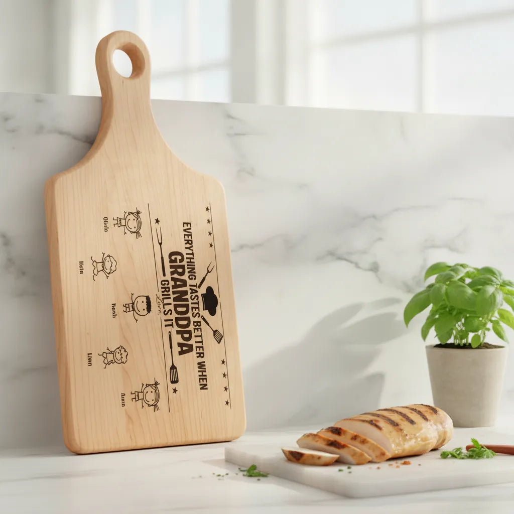 Everything Tastes Better When Grandpa, Dad Grills It - Father's Day Gift - Personalized Cutting Board
