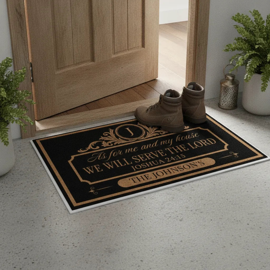 We’ll Serve the Lord” Personalized Doormat