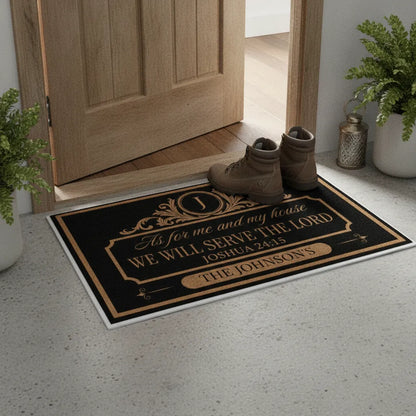 We’ll Serve the Lord” Personalized Doormat