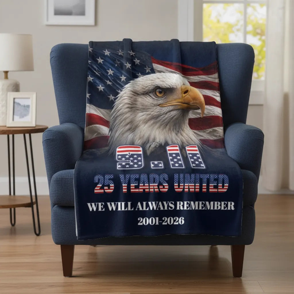 9/11 Patriot Day 25 Years Strong Eagle Never Forget 2001 2026 Fleece Blanket