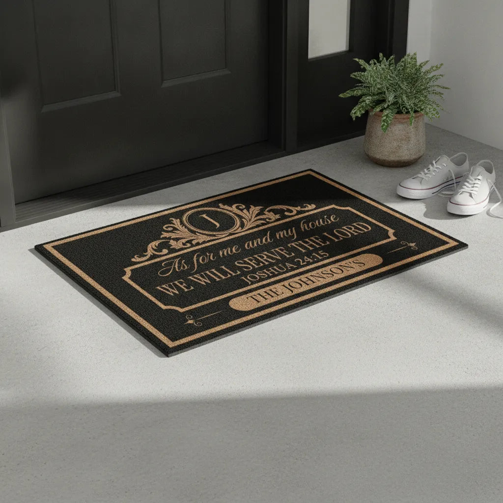 We’ll Serve the Lord” Personalized Doormat