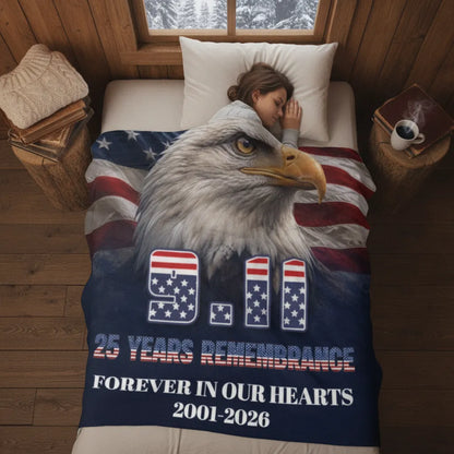9/11 Patriot Day 25 Years Strong Eagle Never Forget 2001 2026 Fleece Blanket