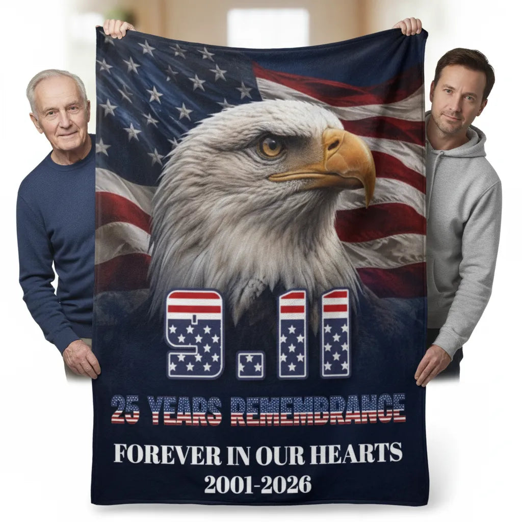 9/11 Patriot Day 25 Years Strong Eagle Never Forget 2001 2026 Fleece Blanket