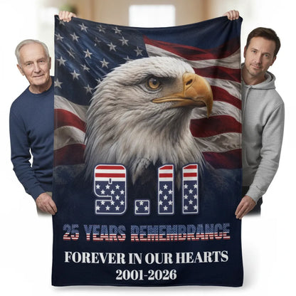 9/11 Patriot Day 25 Years Strong Eagle Never Forget 2001 2026 Fleece Blanket