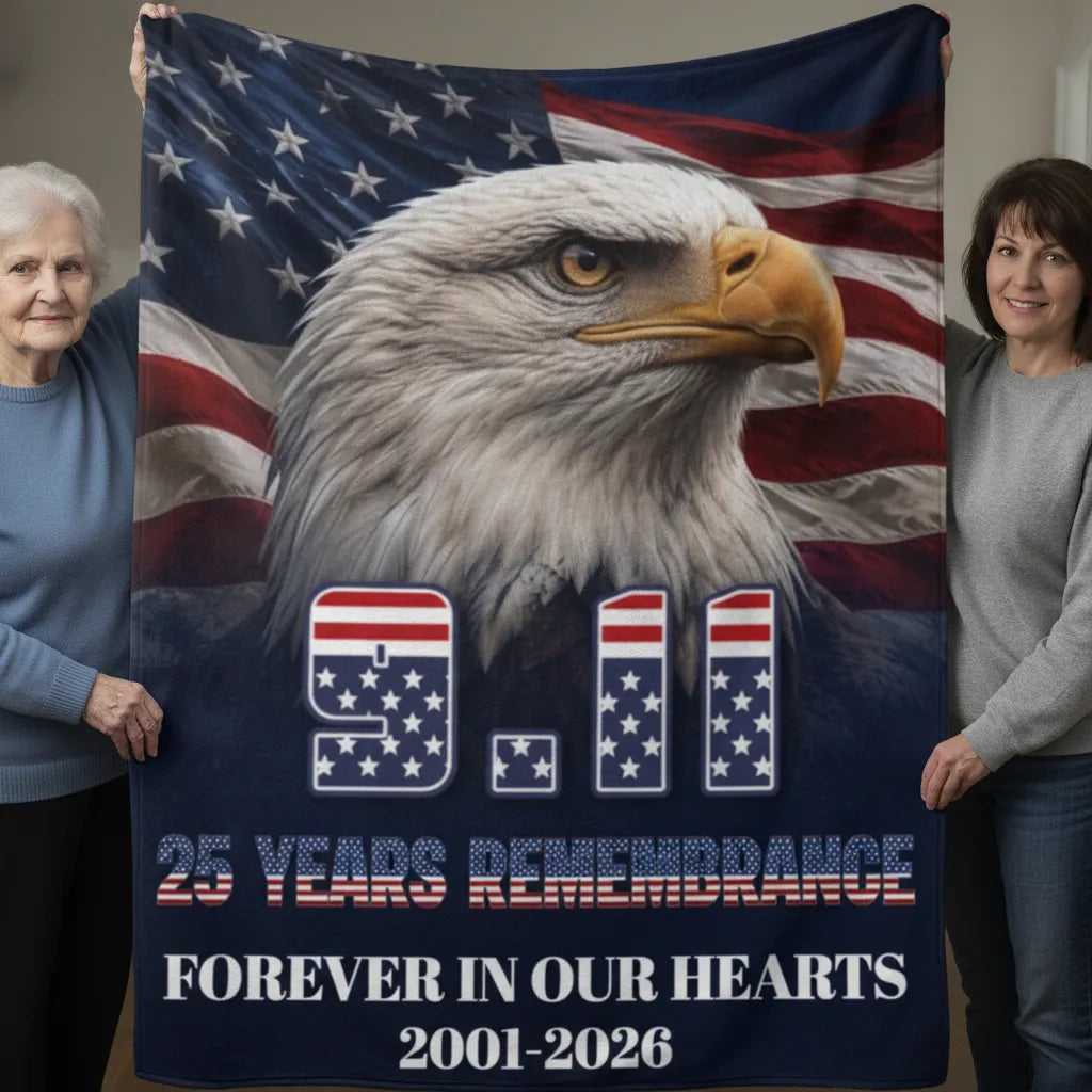 9/11 Patriot Day 25 Years Strong Eagle Never Forget 2001 2026 Fleece Blanket