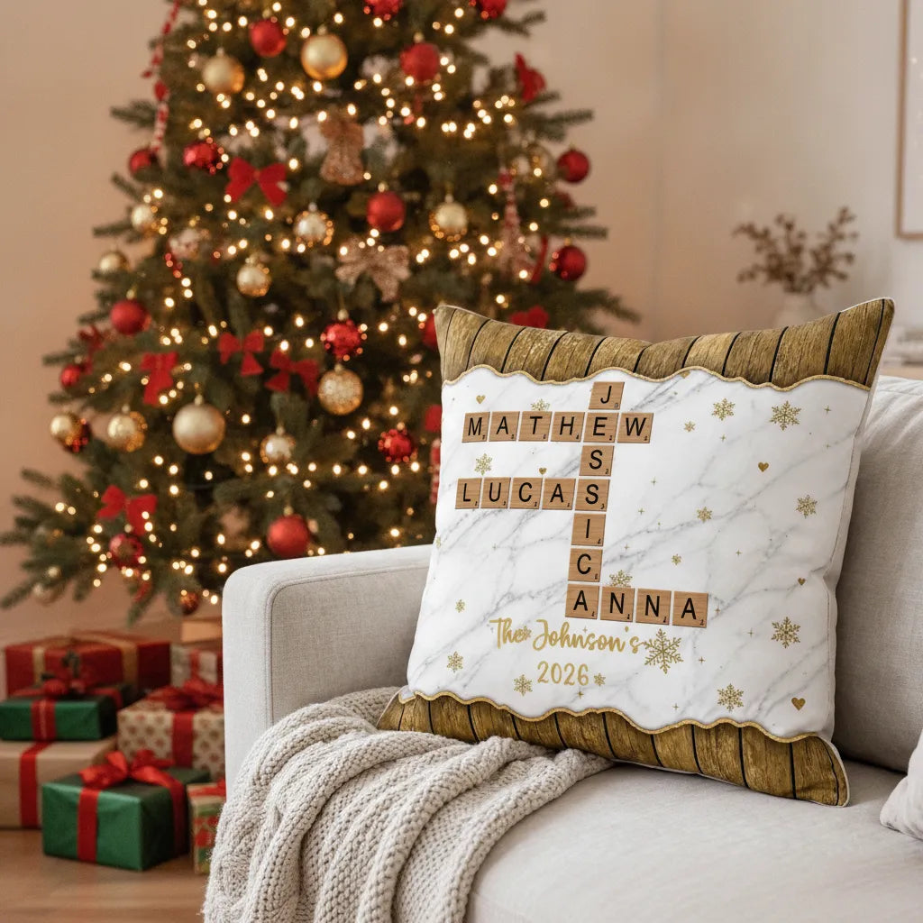 Family Name Scrabble Christmas - Personalized Pillow