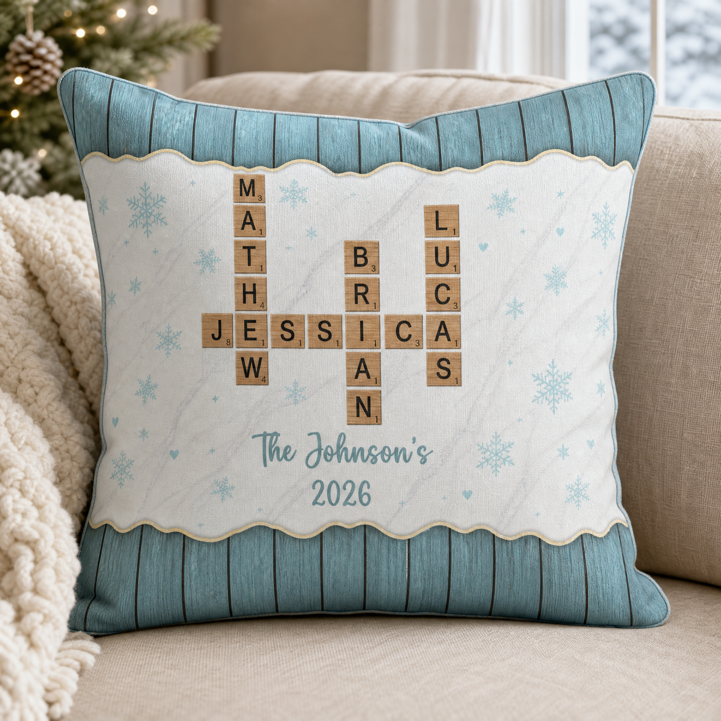 Family Name Scrabble Christmas - Personalized Pillow