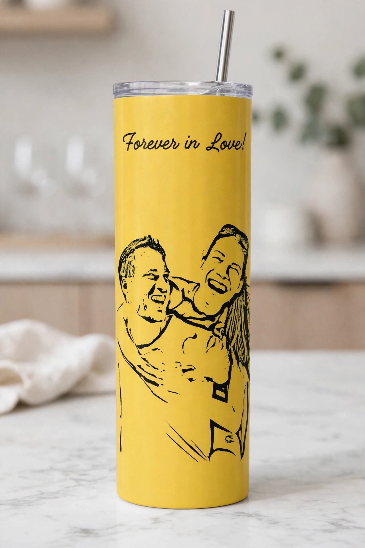 Couple Photo Sketch Personalized Tumbler