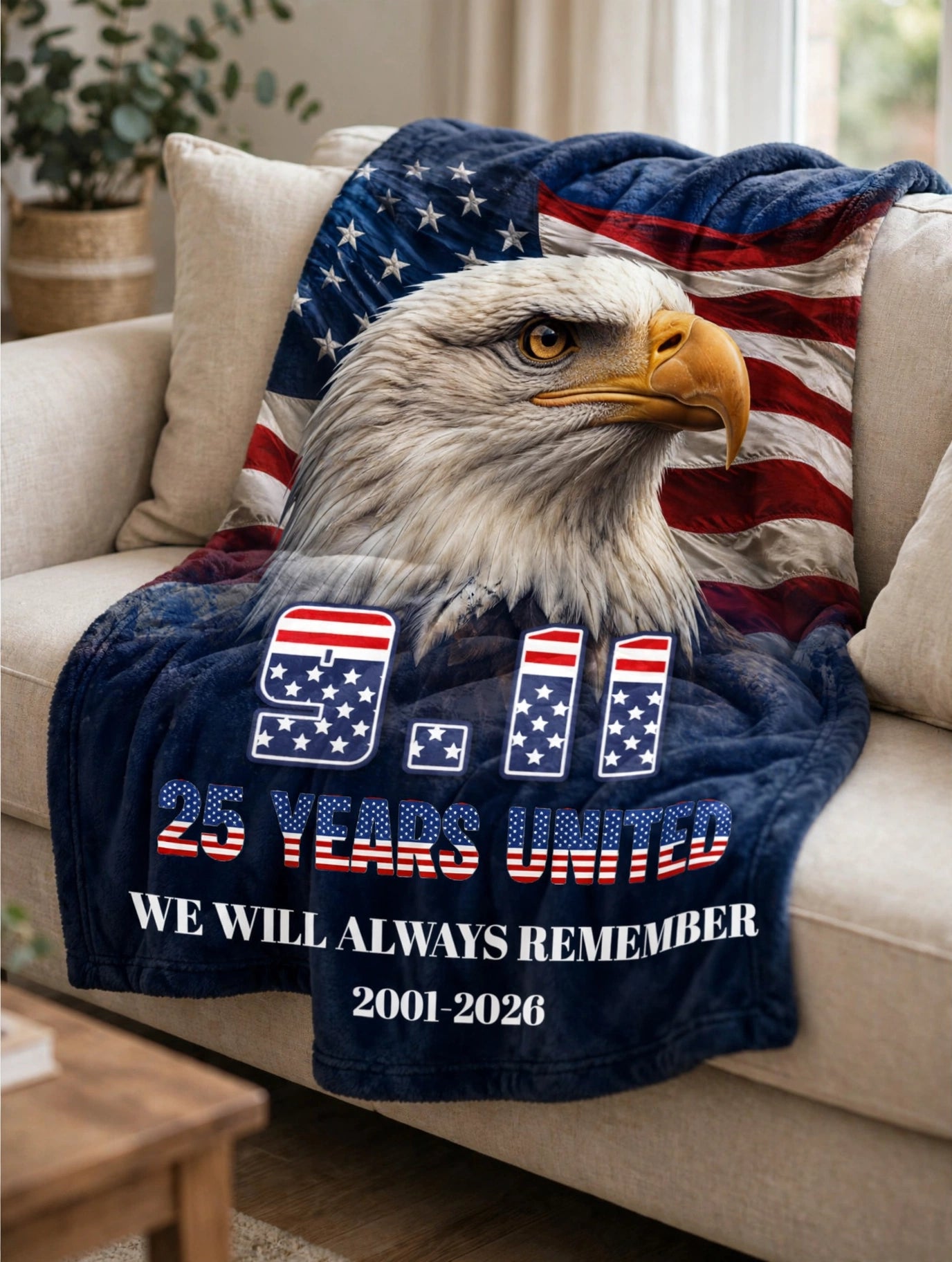 9/11 Patriot Day 25 Years Strong Eagle Never Forget 2001 2026 Fleece Blanket